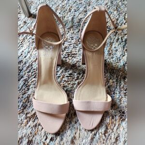 Vince Camuto VP Malissa High Block Heeled Sandals in Nude Leather Size 8